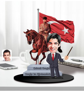 BK Gift Kişiye Özel Atatürk ve Erkek Öğretmen Temalı 2 Katmanlı Karikatürlü Ahşap Biblo- 4, Öğretmene Hediye, Öğretmenler Günü, 100. Yıl Hediyesi