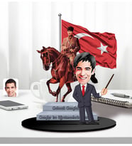 BK Gift Kişiye Özel Atatürk ve Erkek Öğretmen Temalı 2 Katmanlı Karikatürlü Ahşap Biblo- 4, Öğretmene Hediye, Öğretmenler Günü, 100. Yıl Hediyesi