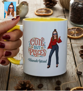 Kişiye Özel Karikatürlü Cute But Pisces Balık Burcu Kupa Bardak Doğum Günü Hediyesi