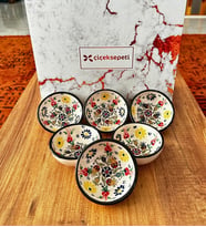 %100 El Yapımı 6lı Kase Beyaz , Çini İşlemeli