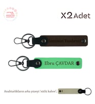 Çiftlere Yıl Dönümü Sürprizi, İsim Yazılı 2’li Anahtarlık Seti, Koyu Kahve-Fıstık Yeşil-Sütlü Kahve