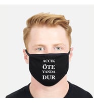 Accık Öte Yanda Dur Şiveli Yıkanabilir Siyah Bez Maske-2 Adet