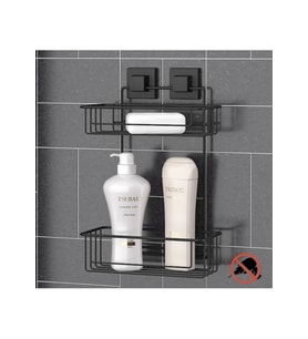 Banyo Köşe Rafı Kendinden Yapışkanlı 2 Katlı EasyFix Siyah S256