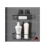 Banyo Köşe Rafı Kendinden Yapışkanlı 2 Katlı EasyFix Siyah S256
