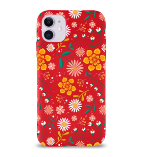 PrintiFy Apple iPhone 11 ile Uyumlu Lansman Kılıf Çiçek Tasarımlı İçi Kadife Kapak (Kırmızı)