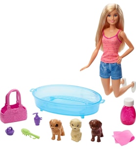 Barbie Bebek Ve Aksesuarları - 3 Yavru Köpekli Oyun Seti, Hayvancıklar İçin Küvet Ve Aksesuarlar Gdj (Çok Renkli)