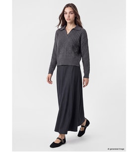 LCW Modest Gri Beli Fermuarlı Kloş Etek