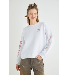 Lisanslı Baskılı Kalın Oversize Beyaz Sweatshirt