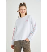Lisanslı Baskılı Kalın Oversize Beyaz Sweatshirt