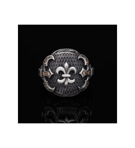 Gümüş Yüzük - Fleur De Lis Motifli Kılıç Figürlü 925 Ayar Gümüş Sevgiliye Eşe Babaya Hediye Yüzük