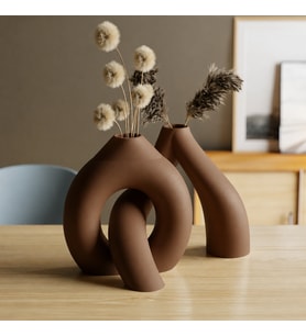 3D Baskı Interlocking Vazo - İç İçe Geçen Dekoratif Vazo-Kahverengi