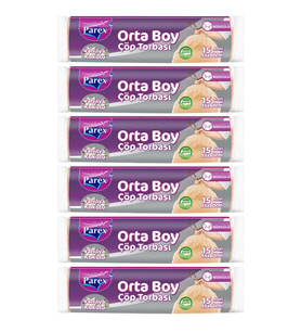 Büzgülü Çöp Torbası Vanilya Kokulu Orta Boy 15'li 55 x 60 cm Altılı Paket