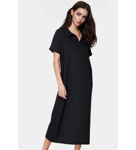 Rahat Kalıp Örme Midi Elbise Yazlık Polyester Kumaş Polo Yaka Kısa Kol Premium Kalite