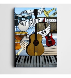 Notalar Gitar ve Piyano Kanvas Tablo