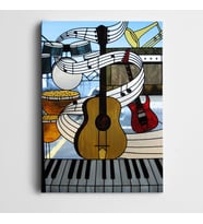 Notalar Gitar ve Piyano Kanvas Tablo