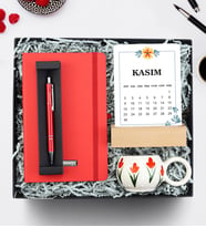 Defter & Kalem & El Yapımı Kupa & Takvim Hediye Seti (Kırmızı)