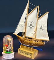 Size Özel Büyük Boy Ahşap Gemi Maketi ve Led Işıklı Pandalı Fanus (Model 7)