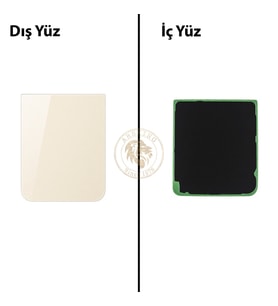Samsung Galaxy Z Flip 5 Krem Renk Arka Kapak Arka Cam Batarya Kapağı Pil Kapağı Lazer Kesim Back Cover Galaxy Z Flip 5 Uyumlu
