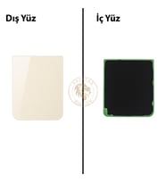 Samsung Galaxy Z Flip 5 Krem Renk Arka Kapak Arka Cam Batarya Kapağı Pil Kapağı Lazer Kesim Back Cover Galaxy Z Flip 5 Uyumlu