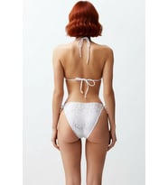 Kadın Bikini Takımı Yılan Desenli Üçgen Kap Balensiz Düşük Bel Brazilian Kesim Bağlamalı Örme Parlak