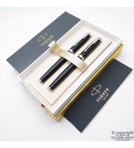 Parker IM Mat Siyah Metal Dolma Kalem + Roller Kalem Seti  İsme Özel Kalem