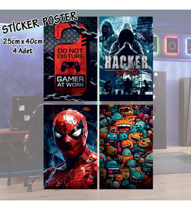 oyuncu hacker örümcek smiley at work - 4 adet yapışkanlı poster sticker etiketler - dolap cam oda için