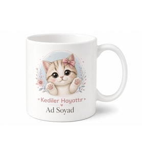 Kedi Desenli Sevimli Tasarım Baskılı Kupa Bardak Kedi Severler İçin Hediye