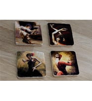 İspanyol Dansçı Kadınlar Doğal Taş Bardak Altlığı 4'lü set - Natural Stone Coasters