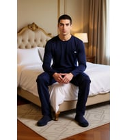 Erkek Kaşkorse Kumaşlı Bisiklet Yaka Sweatshirt ve Pantolon Ev Giyim Seti Fonksiyonel Spor