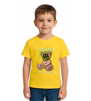 Unisex Ayıcık Bear Baskılı Çocuk Tişört pamuklu penye kumaş (Sarı)