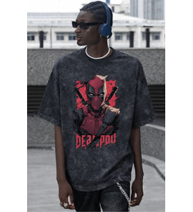 Tasarım Deadpool Film Kahramanı Baskılı Unisex Oversize Vintage Yıkamalı Tişört