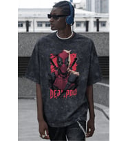 Tasarım Deadpool Film Kahramanı Baskılı Unisex Oversize Vintage Yıkamalı Tişört