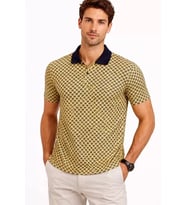 Erkek Pike Kumaş Polo Yaka Desenli Tişört Kısa Kol Yazlık T-Shirt - Sarı