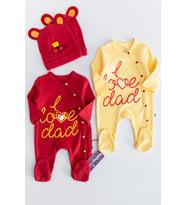 I Love Dad Taraftar Sarı Kırmızı İkili Bebek Tulum Takım (Sarı-Kırmızı)