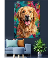 Canlı Renkli Golden Retriever Portresi Dekoratif Kanvas - Mdf Ahşap Tablo