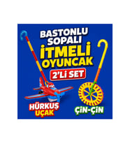 Hürkuş Uçak Çıngıraklı Tekerlekli Çın Çın Sürmeli Baston Saplı Sopalı Itmeli Oyuncak 2'Li Set