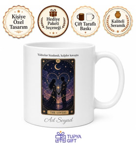 Tarot Kartları Aşıklar Çizimli Ruh Eşini Bulan Şanslı Aşıklar Kupa Bardak Hediye