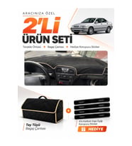 VOLVO S40 (1996-2002) Uyumlu Torpido Örtüsü + Tay Tüyü Bagaj Çantası + Sticker Seti - Siyah Bej