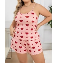 Arias Closet Büyük Beden Pembe Kalp Desen Pamuklu Şortlu Pijama Takımı