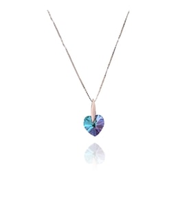 Renkli Swarovski Kalp Kolye (Gümüş)