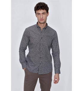 Koyu Kahverengi Uzun Kol Gömlek Yaka Klasik Slim Fit Pamuklu Gömlek 1004225223