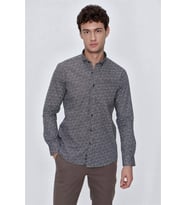 Koyu Kahverengi Uzun Kol Gömlek Yaka Klasik Slim Fit Pamuklu Gömlek 1004225223