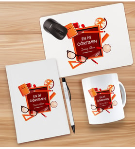 BK Gift Kişiye Özel İsimli Öğretmenler Günü Tasarımlı Defter, Tükenmez Kalem, Kupa ve Mousepad Hediye Seti - 17, Öğretmene Hediye, Öğretmenler Günü