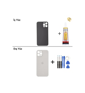 iPhone 12 pro Gümüş Arka Kapak Arka Cam Batarya Kapağı Lazer Kesim Kapak Pil Kapağı + B-7000 Yapıştırıcı + Tamir Seti
