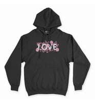 Pembe Güllü Aşk Siyah Kapşonlu Sweatshirt Hoddie
