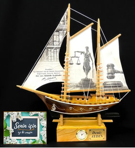 Size Özel Saatli El Yapımı Doğal Ahşap Gemi Maketi Hediyesi Farklı Modeller (Model 7)