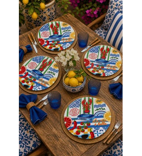 Sicilya Serisi Kolaj 4'lü Supla Set – Sicilya Temalı - 30 cm, 3 mm MDF, UV Baskı, Masa Sunumu