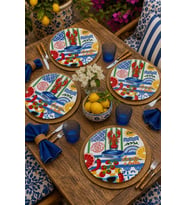 Sicilya Serisi Kolaj 4'lü Supla Set – Sicilya Temalı - 30 cm, 3 mm MDF, UV Baskı, Masa Sunumu