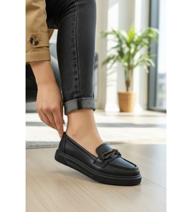 Enoch Kadın Antrasit Kırçıllı Bağcık Detaylı Comfort Şehir Loafer