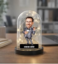 BK Gift Kişiye Özel Erkek Patron Karikatürlü Led Işıklı Cam Fanus Biblo -1, Mesleki Hediye, Doğum Günü Hediyesi
